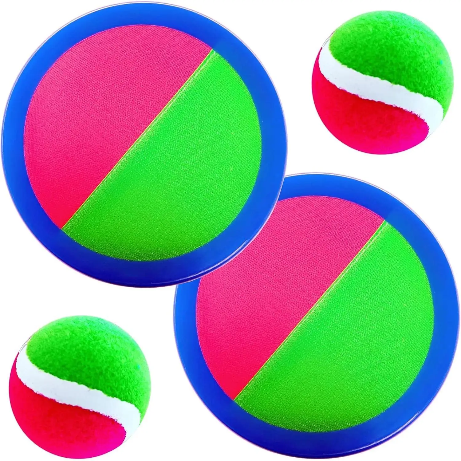 Toss and Catch Velcro Hook & Loop Ball Set, Kids Outdoor Games, Beach Toys, Backyard Sports Paddle Ball Games, Pack of 2 Paddles and 2 Balls