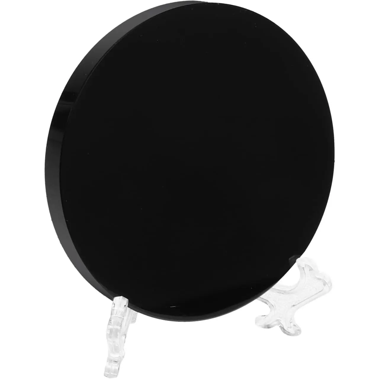 Obsidian Scrying Mirror  Black Obsidian Stone Circle Disc Round Plate Feng Shui Mirror with Stand for Divination Meditation  Feng Shui (6CM)