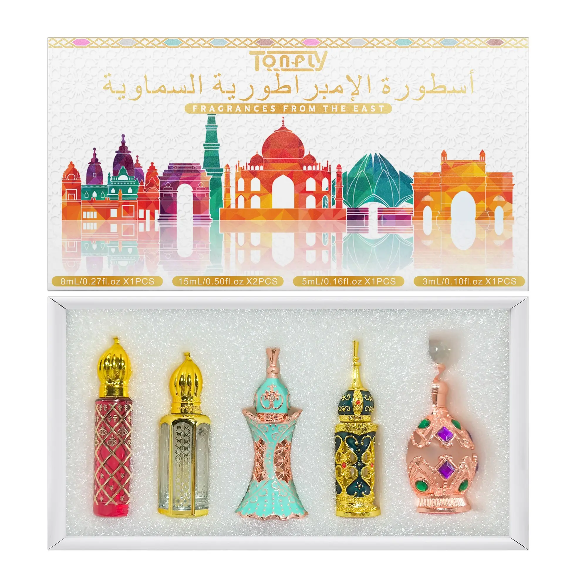 Luxurious Arabic Style Perfume Set Box, 5 Pieces, Alcohol-Free, Tonfly Luxury Fragrance Collection, Ideal Gift for Perfume Lovers