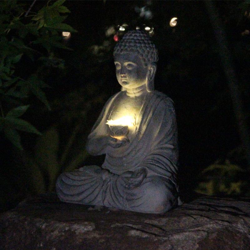 Resin Solar Buddha Statue Light, Zen Asian Garden Sculpture, Outdoor Decor for Front Porch, Patio & Yard