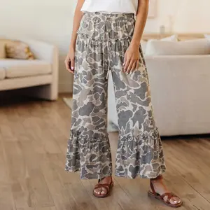 Multicolour Camo Print Wide Leg Casual Pants