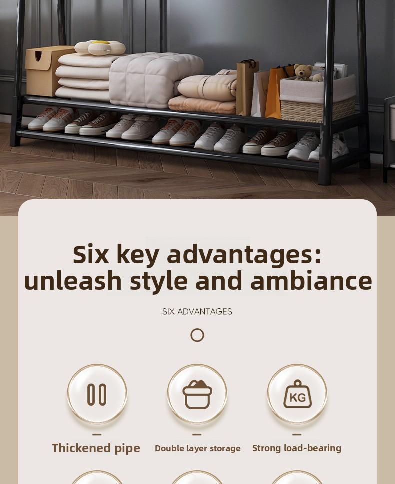 Trending U-Shaped Clothes Drying Pole with Wheels, Double-Layer, 110cm Height, 153cm, 36cm Width, Black