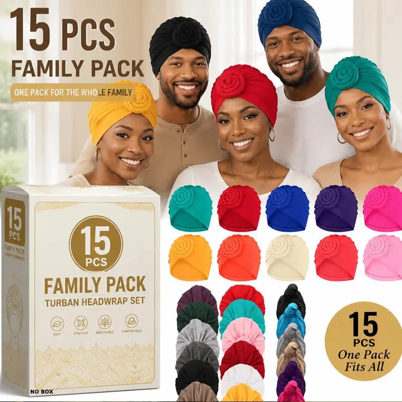 15Pcs/Pack Women's Autumn and Winter Vintage Solid Knotted Elastic Beanie Hat, African Indian Fried Dough Twists Braid, Chinese Knot Two Knitted Headgear, Suitable for Sleeping, Face Washing, Fitness Yoga