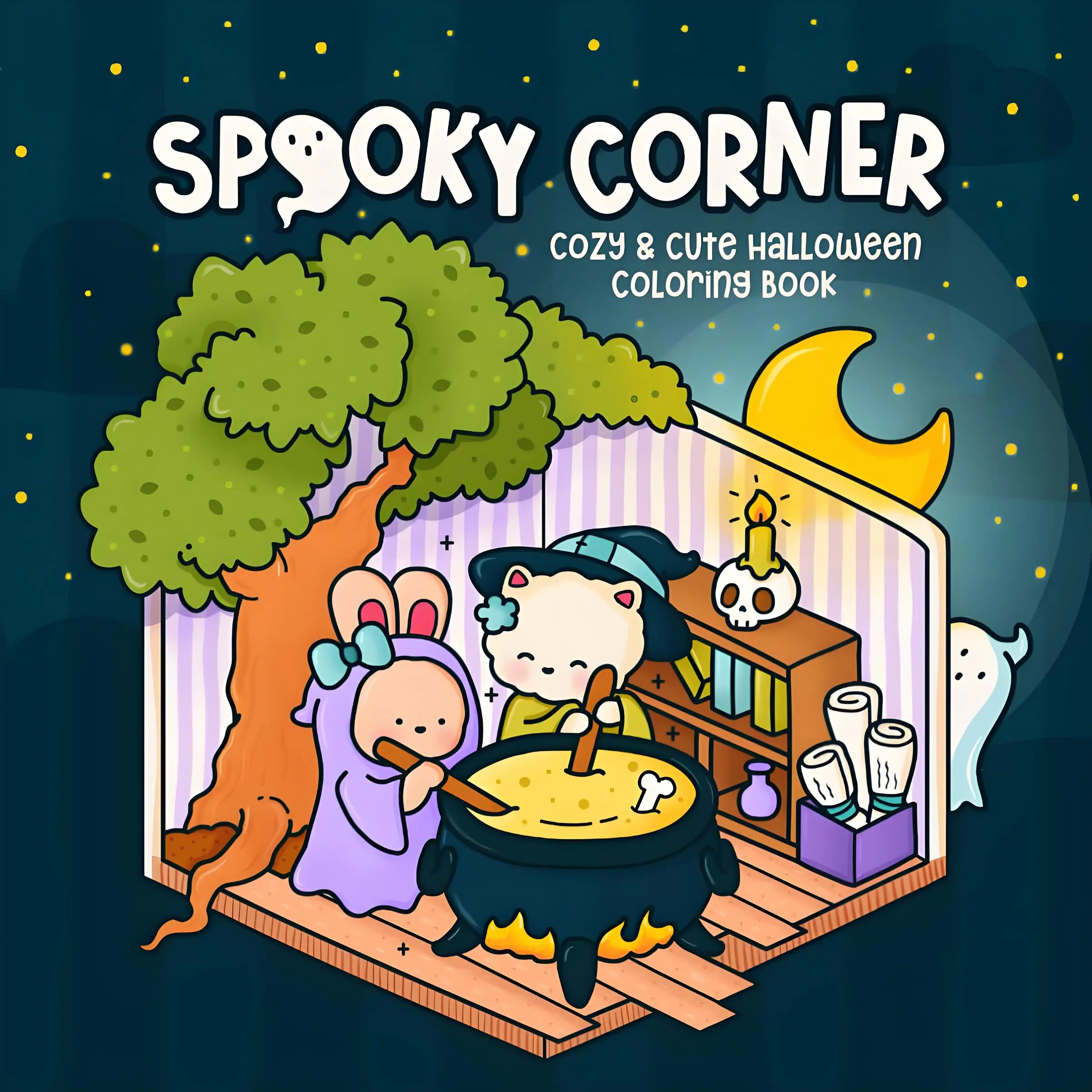 Spooky Corner Cozy Cute Halloween Coloring Book for Adults Kids Spooky Ghost Witch Relaxing Stress Relief Doodle Activity Book Halloween Party Favors Gift,School start and holiday gifts