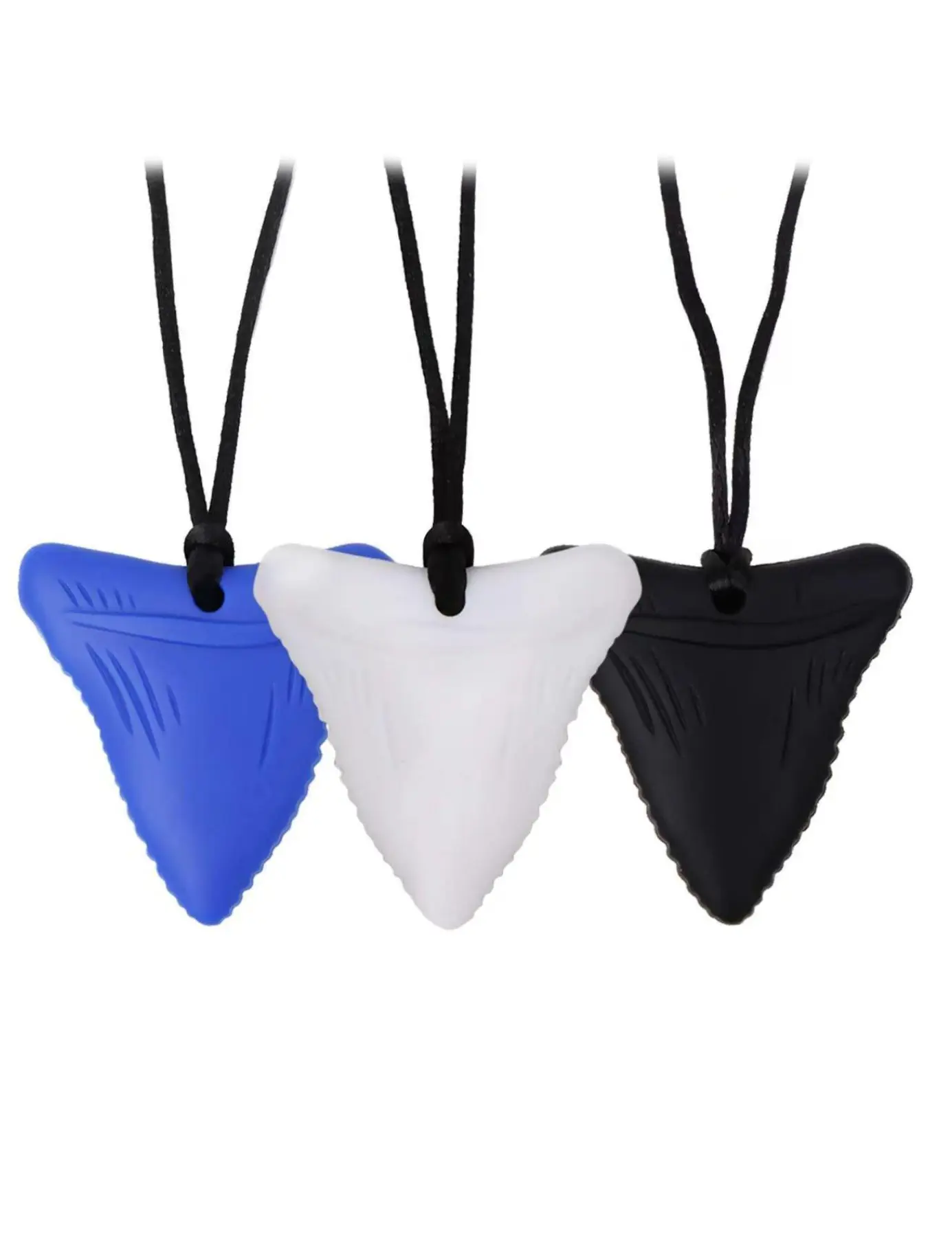 Chewy Necklace Sensory for Kids and Adults, Shark Tooth Silicone Autism Chew Toys Sensory for Boys Girls with ADHD, Anxiety, SPD, 3 Pack Chewing Necklace - BPA Free
