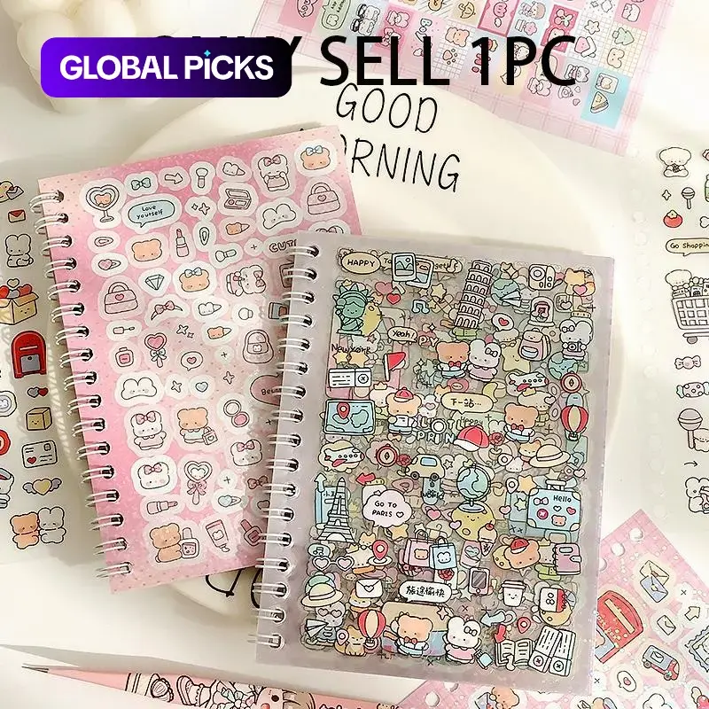 Cartoon Pattern Sticker Book, 16 Sheets Cute Cartoon Sticker Book, DIY Decorative Sticker for Scrapbooking, Journaling, Gift Wrapping