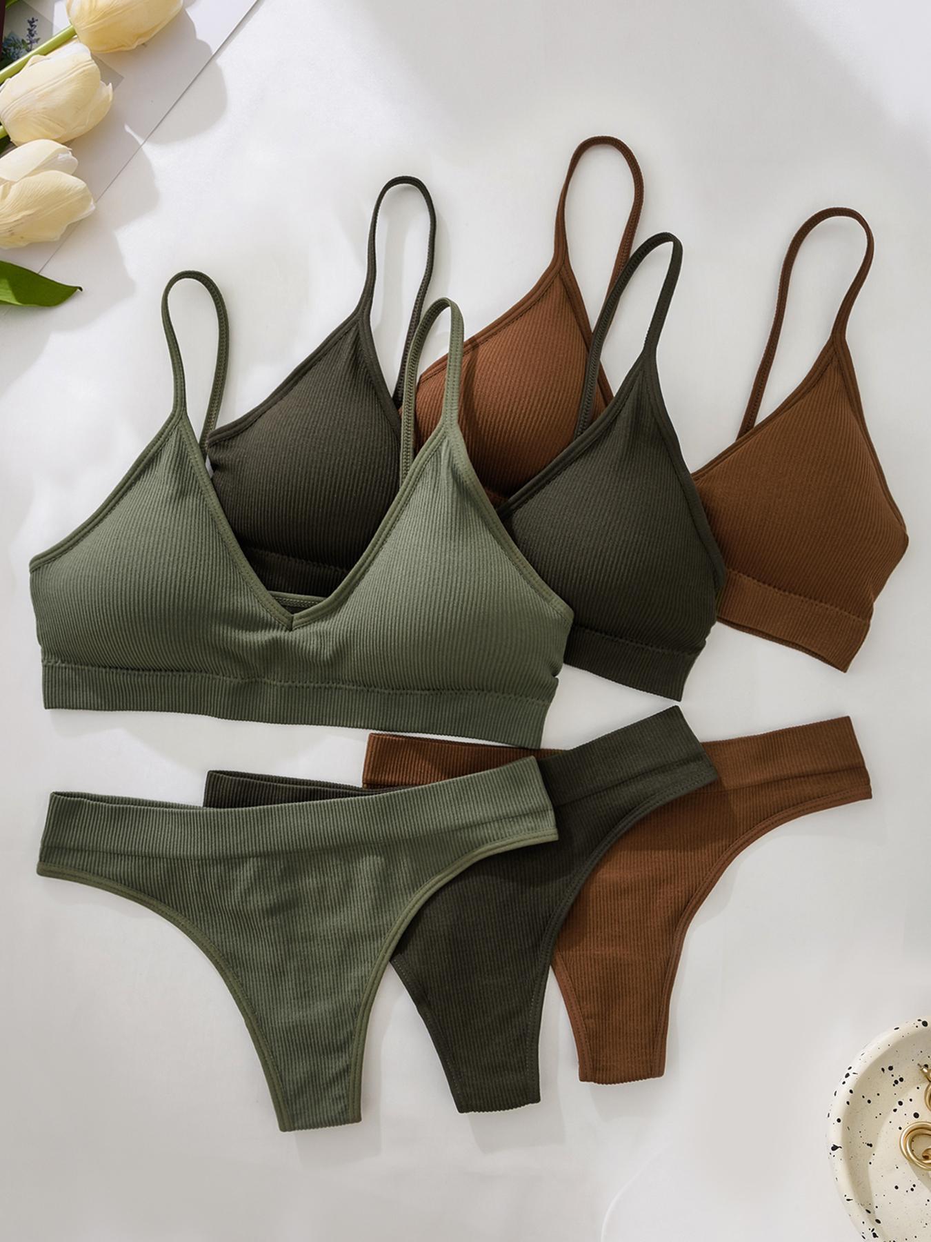 Women's Textured Wireless Seamless Bra and Panty Set, Soft Comfy Breathable Lingerie Set, Solid-Color Underwear for Women