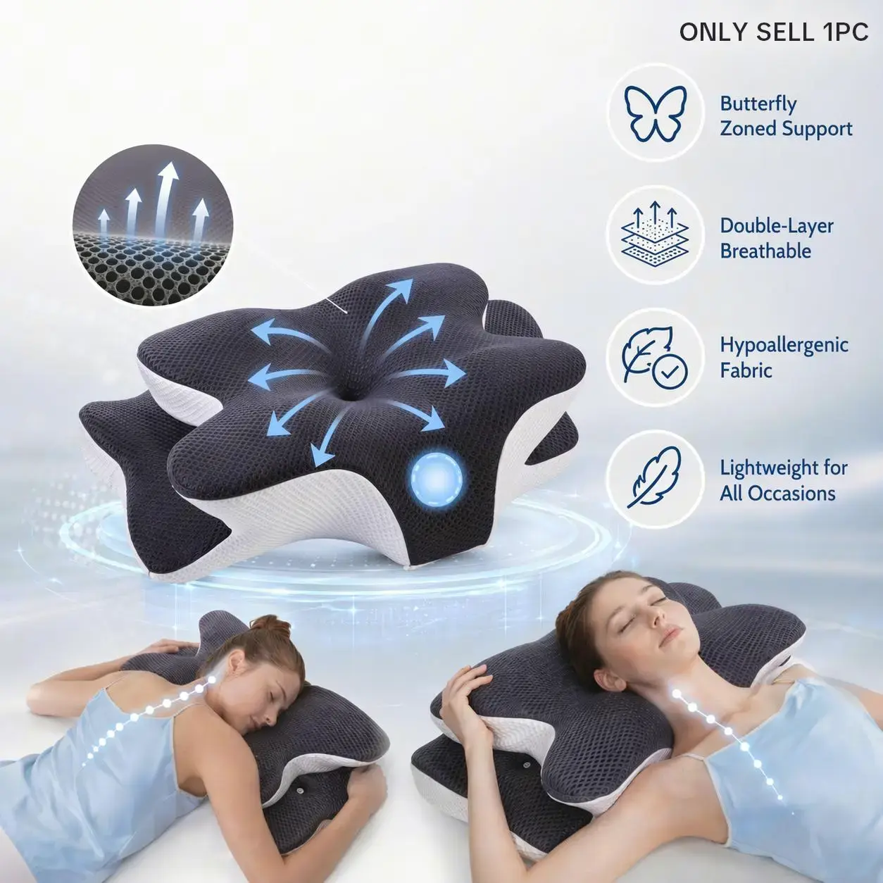Supportive Ergonomic Cooling Contoured Memory Foam Neck Pillow, Zoned Contour Pillow for Side, Back and Stomach Sleepers with Washable Breathable Queen-Size Pillowcase #GLOBAL PICKS
