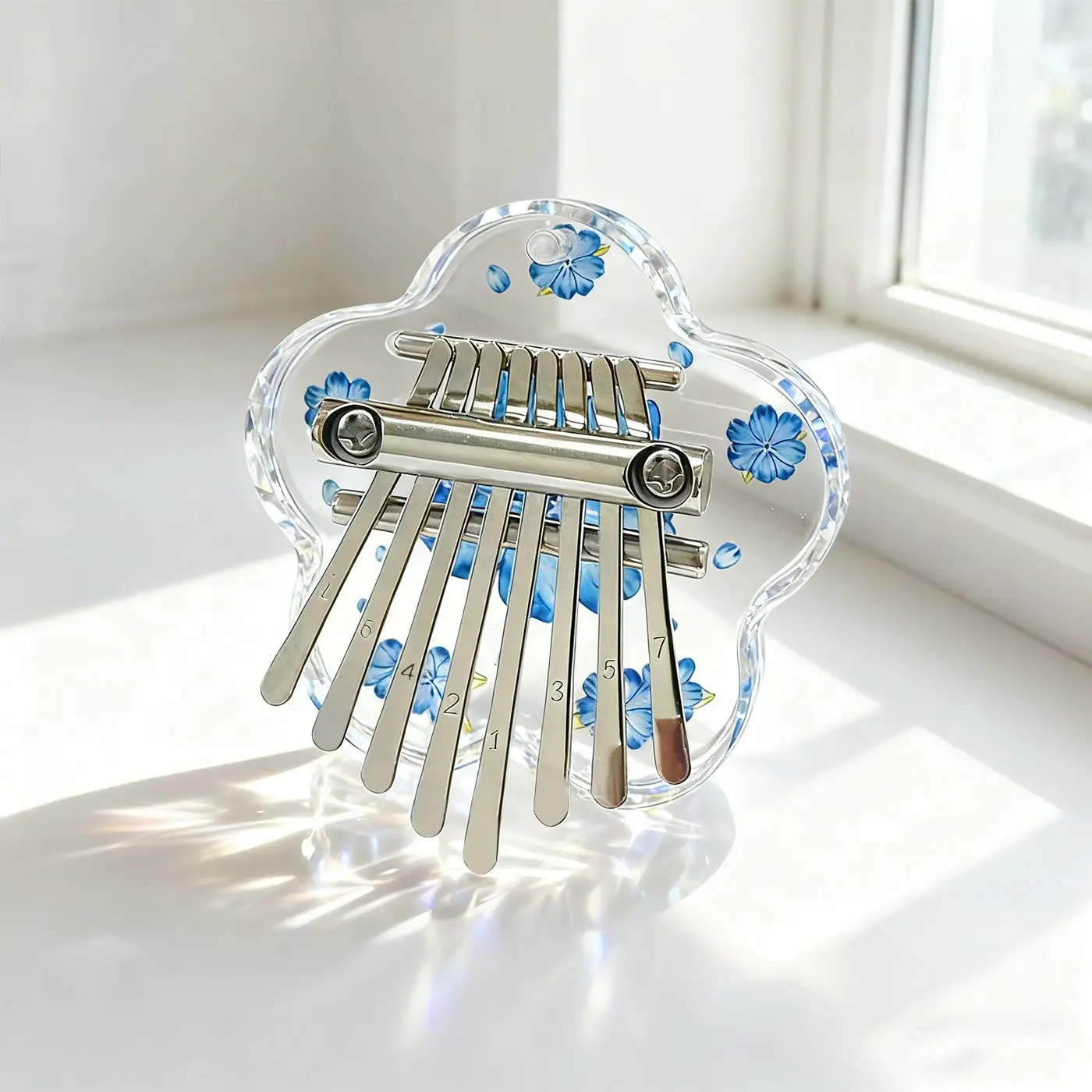 Kalimba Acrylic 8-Note Cherry Blossom Thumb Piano, Beginner-Friendly Portable Finger Instrument, Includes Sheet Music, Ideal Christmas Birthday Gift