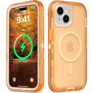Follaroma for iPhone 15 Plus Case, Compatible with MagSafe, Durable Dual Layer Transparent Magnetic Phone Cases, Heavy Duty Shockproof and Anti-Drop Protective Cover for iPhone 15 Plus, 6.7'', Orange
