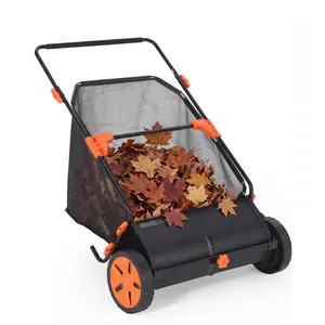 Push Lawn Sweeper Leaf Collector, 3.5Cu.Ft Large Anti-Tear Hopper, 10 Height Adjust, Easy Empty Yard Debris Picker for Garden Driveway