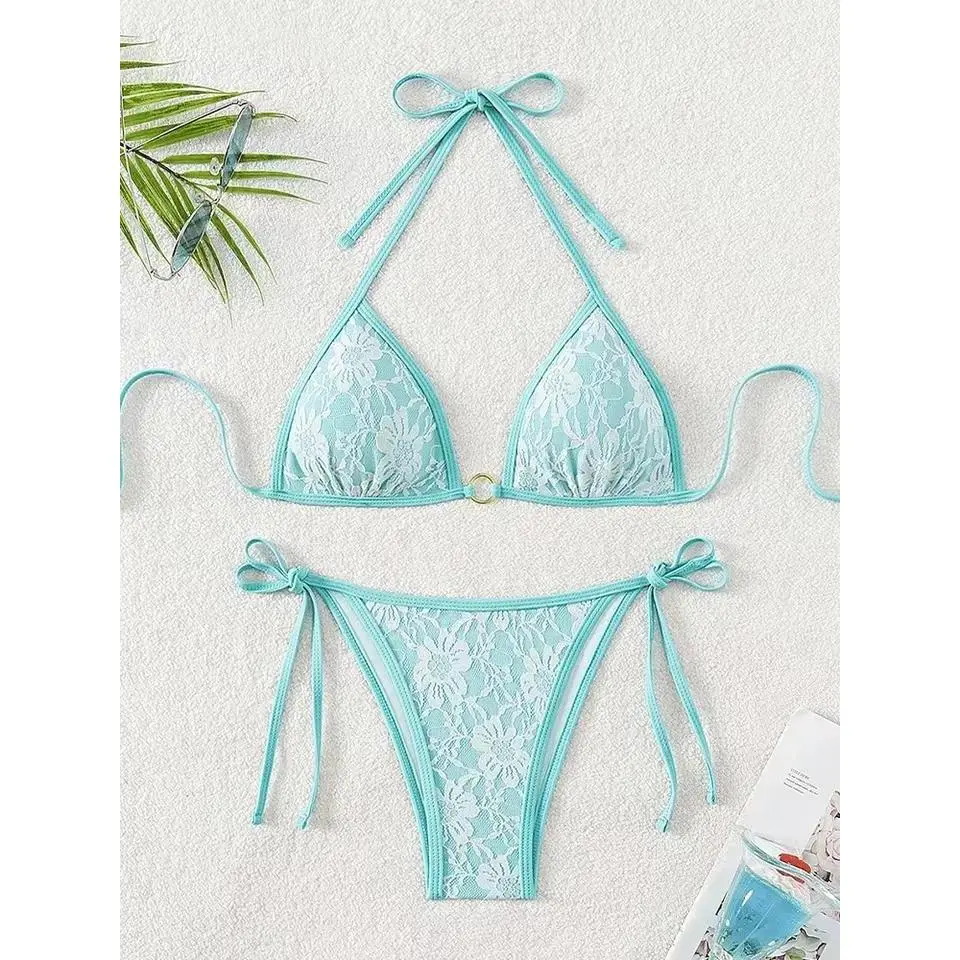 Vzvn Sexy Laced Up Lace Print Bikinis Women Split Swimsuit Beach Brazil Bikini 2026 New All Season Backless Bikinis 2 Piece Set