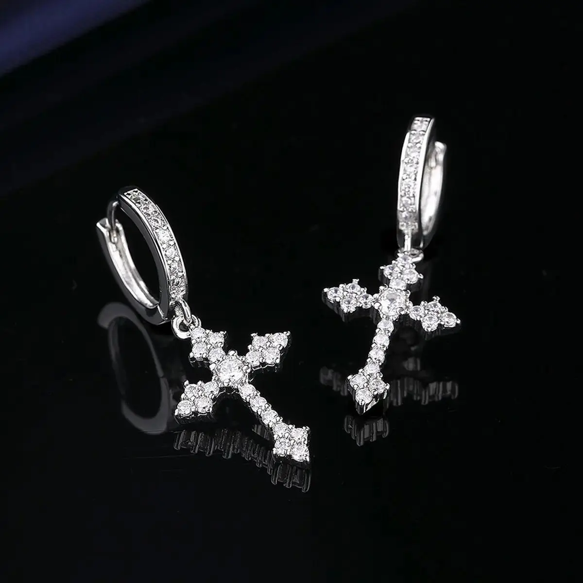 Men's 14K Cubic Zirconia Gothic Cross Hypoallergenic Earrings, Bag Charm Accessory for Gifting (Luggage & Bags), Men's Earrings