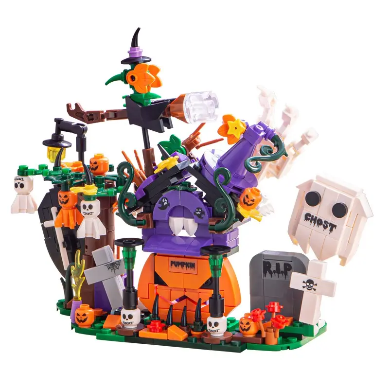 Halloween Building Blocks Pumpkin Ghost Witch Set, DIY Puzzle Model Kit, Kids Gift, Student Prize, Desktop Decoration, Halloween Party Favor