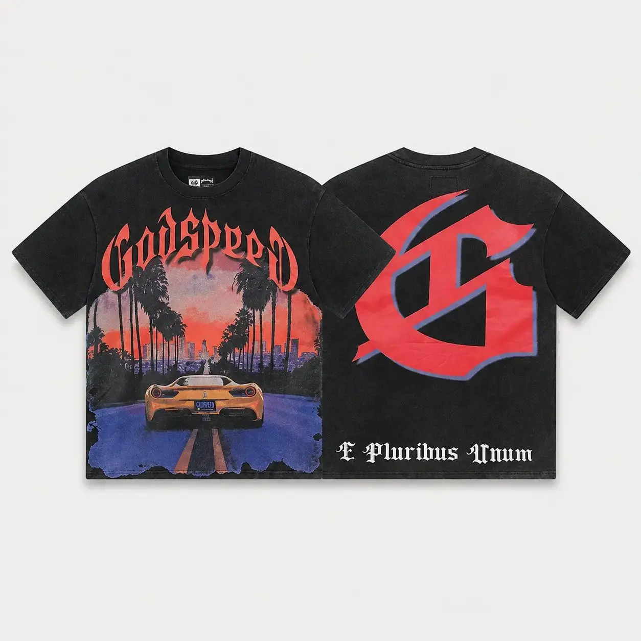 GODSPEED Oversized Graphic T-Shirt - Unisex Vintage-Washed Short-Sleeve Streetwear Top with Skull, Robot, Astronaut, Car Prints, Y2K Hip-Hop Inspired Summer Casual Baggy Shirt for Sports & Outdoor Wear