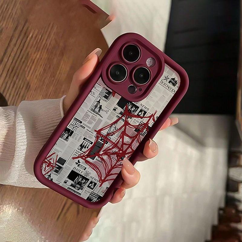 Phone case: C703 Wine Red High Bamboo Spiderweb Design Phone Case, Compatible with iPhone 17 E Air Pro ProMax iPhone16 15 14 Plus 13 12 Mini 11 X XS XR