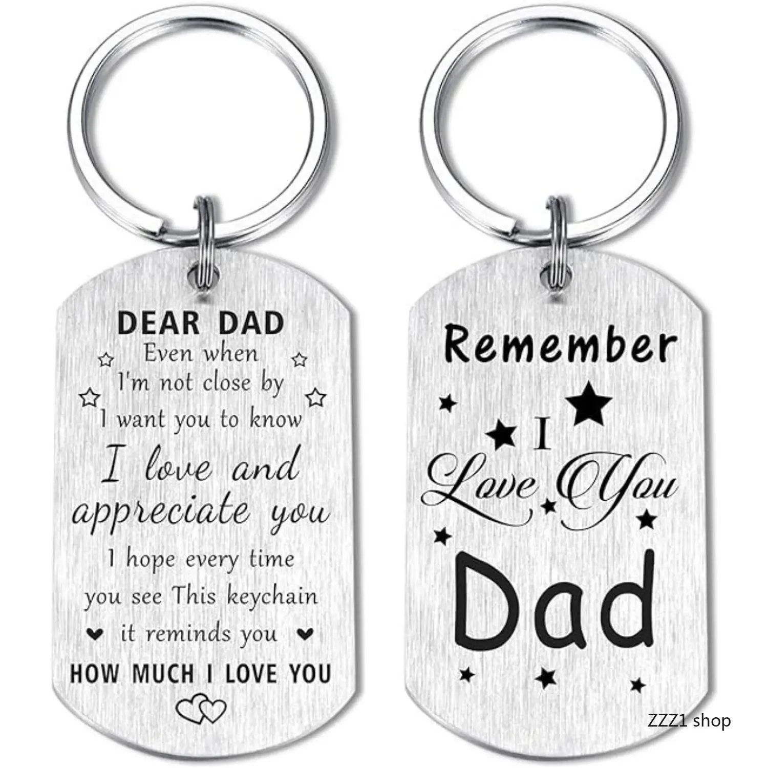 Stainless Steel Dog Tag Keychain for Dad, Engraved "Remember I Love You Dad" Message, Father's Day Birthday Gifts from Son-Daughter, Customizable Sports & Outdoor Camping Hiking Accessory, Engraved Message, Customized