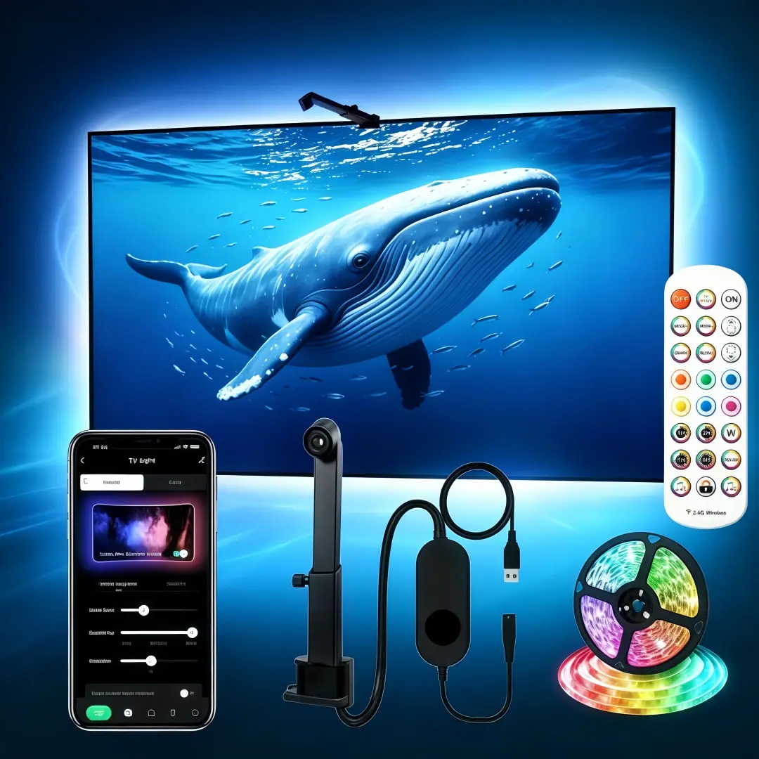 TV Backlight with Camera, Screen Sync RGB LED Strip, LED Light Strips, APP and Remote Control, Music Sync Polarized Lighting for 32-75 Inch Tvs
