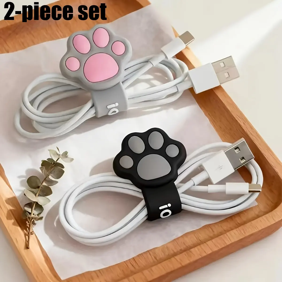 2-Piece Cartoon Cat Paw Spiral Cable Organizer | Durable Silicone Portable Cable Winder | For Earphones / Data Cables / Charging Cables | Small Desktop Storage Accessory with Exquisite Craftsmanship