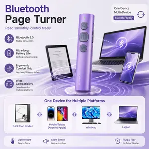 Wireless E-Book Page Turner, Scrolling Remote Control, Remote Controller for Phones/Tablets. Perfect for reading, binge-watching & web browsing. Features remote camera shutter, responsive control, multi-device support & long battery life