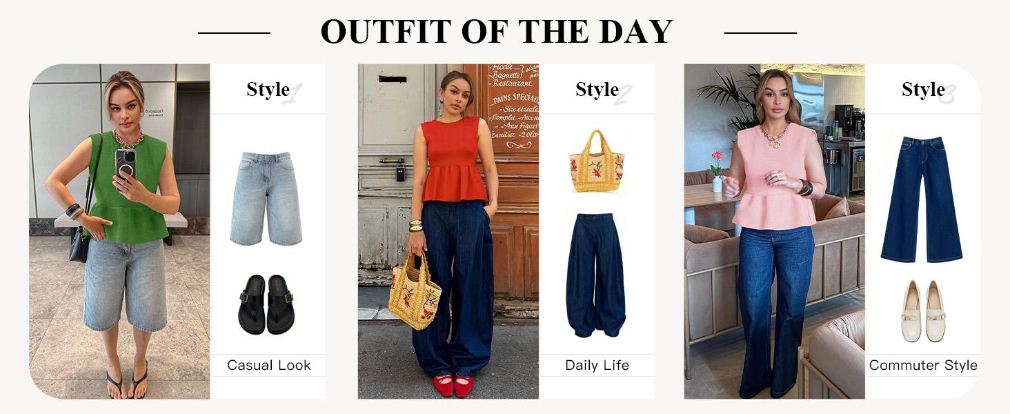 Saodimallsu Womens Sleeveless Babydoll Tank Tops Peplum Ruffle Crew Neck Ribbed Knit Summer Trendy Sweater Vest