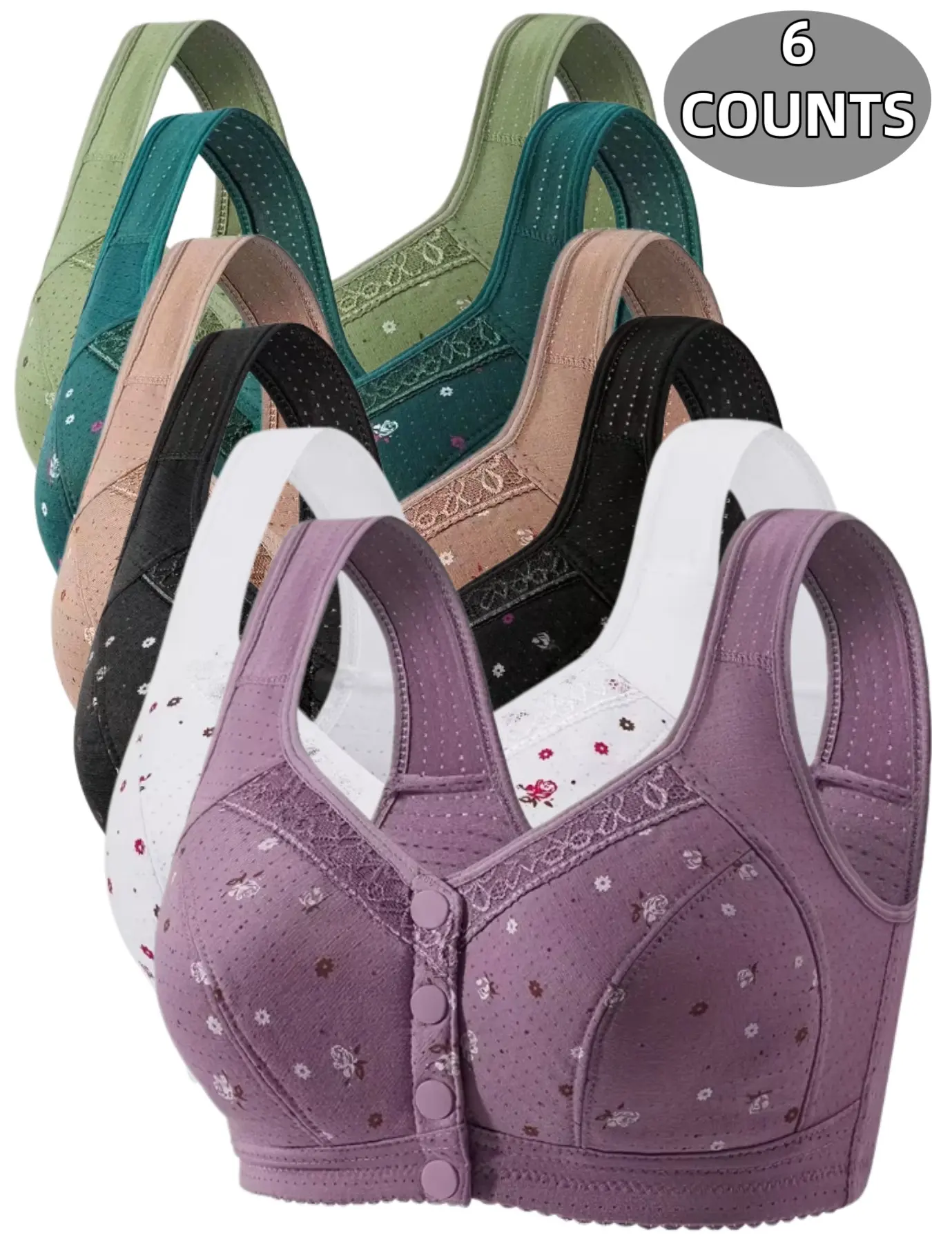 Women's Floral Print Push Up Everyday Bra, Soft Comfortable Breathable Fit Underwear Bra, Women's Lingerie for All Seasons