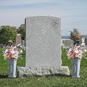 Cemetery Flowers Vase with Spike, Memorial Grave Vase Resin Flowers Holder for Headstone, Grave, Cemetery,, Lawn, Yard Decorations (1pc, Grey)
