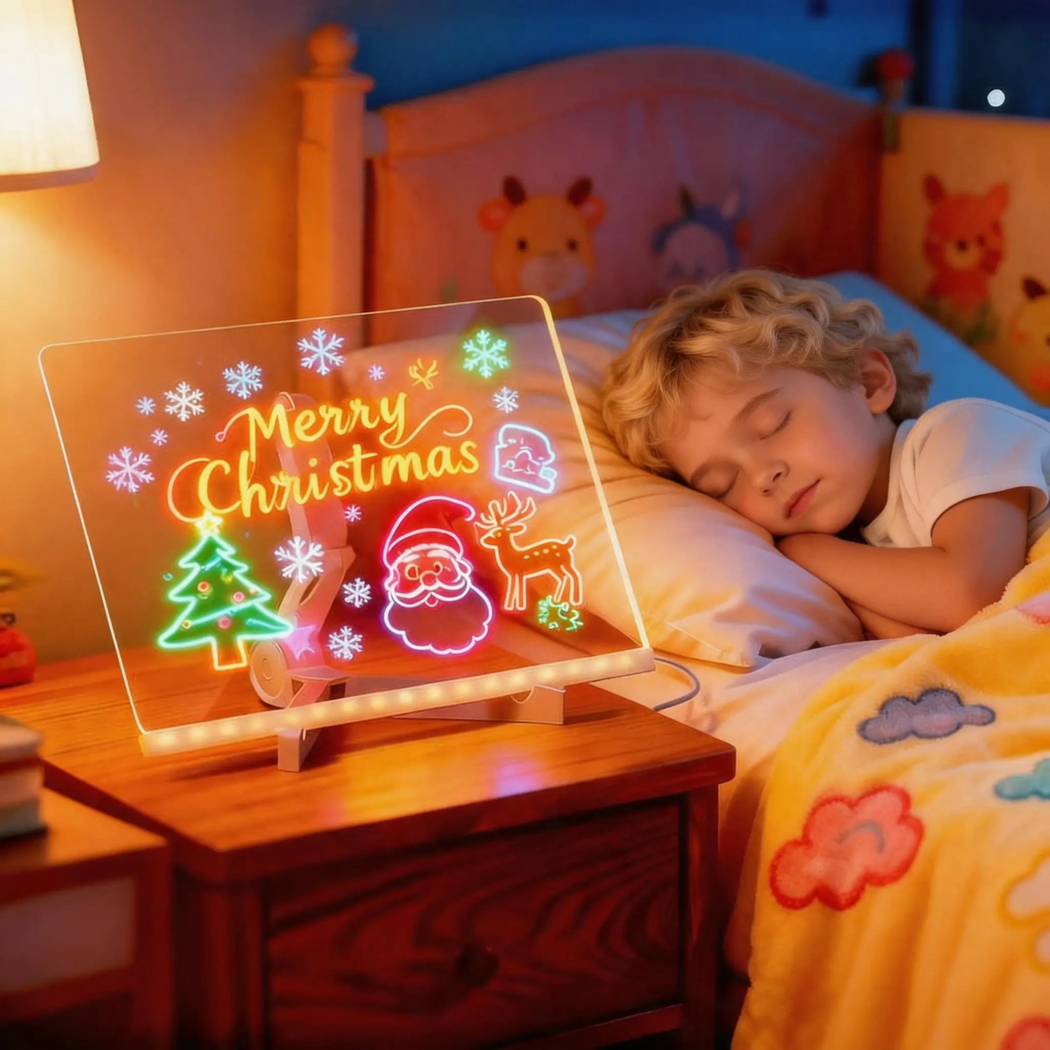 LED Acrylic Whiteboard Set with Stand, Erasable Reusable Learning Gift, Halloween Christmas Decoration, Neon Sign