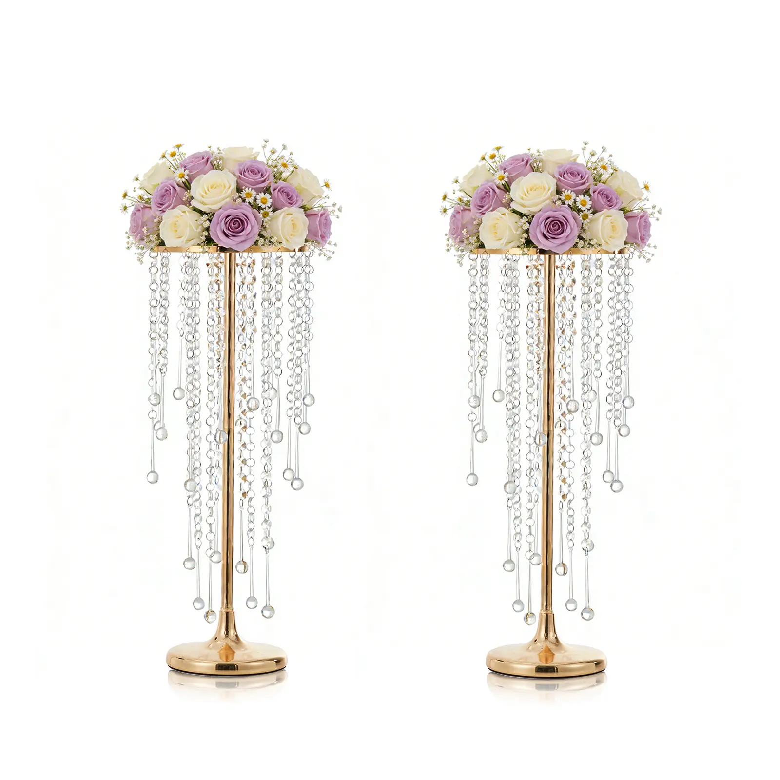 Elegant Tall Gold Metal Candle Holder Centerpiece with Crystal Beads – Ideal for Wedding Table, Party
