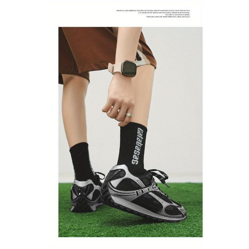 Metallic Mesh Paneled Retro Sneakers, Chunky Gum Sole, Multi Colorway Casual Streetwear Shoes for American Fashion Lovers