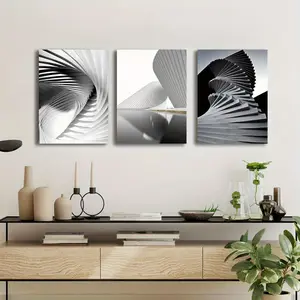 3-piece framed set - Abstract architecture monochrome triptych art-themed canvas wall painting, 2D flat design, suitable for Halloween, Christmas, winter, and summer, luxurious interior decoration, suitable for men's/women's bedrooms,   ,  Wall  Decor