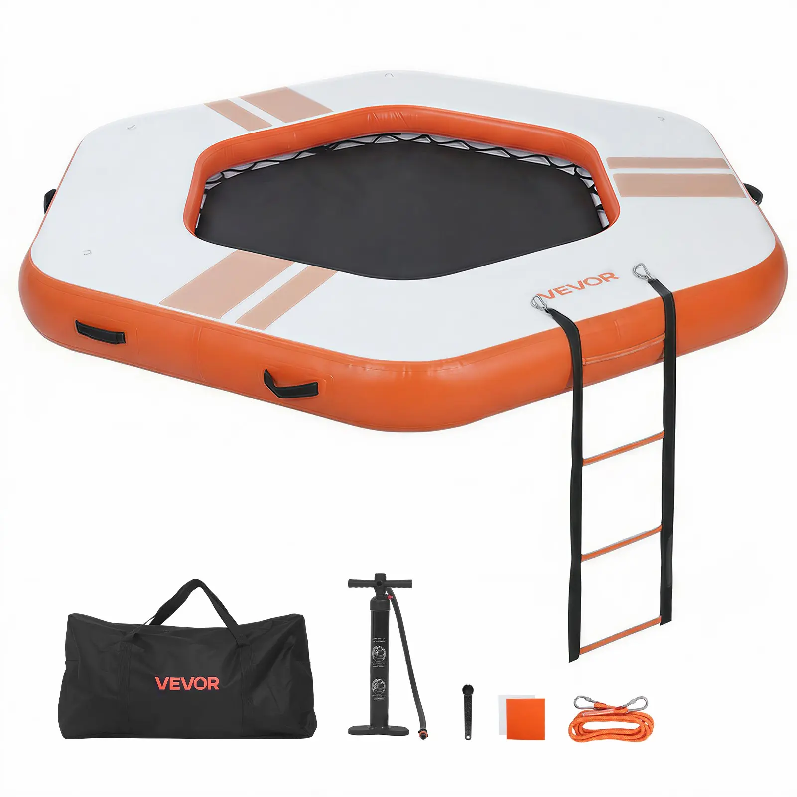 【DealsForYouDays】VEVOR Inflatable Floating Dock, 8.5x8.5 FT Inflatable Dock Platform, Non-Slip Water Mat with Portable Carrying Bag Detachable Ladder, Floating Water Platform Island Raft for Pool Beach Ocean, Orange