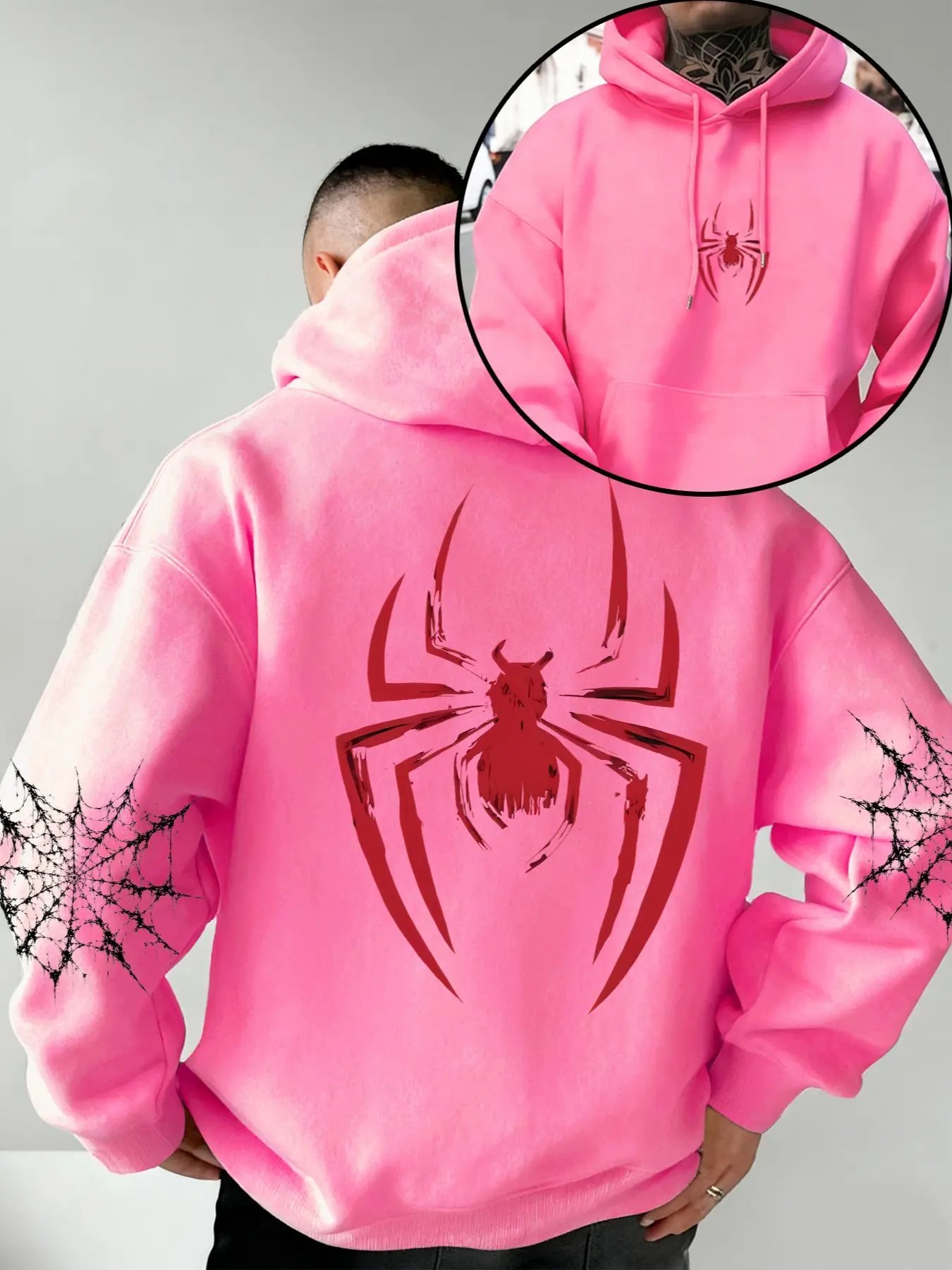 New Unisex Hooded Sweatshirt, Spider Print, Soft Stretch Knit Fabric, Standard Fit, Casual Daily Wear, Fun Style, Essential for Young Adults