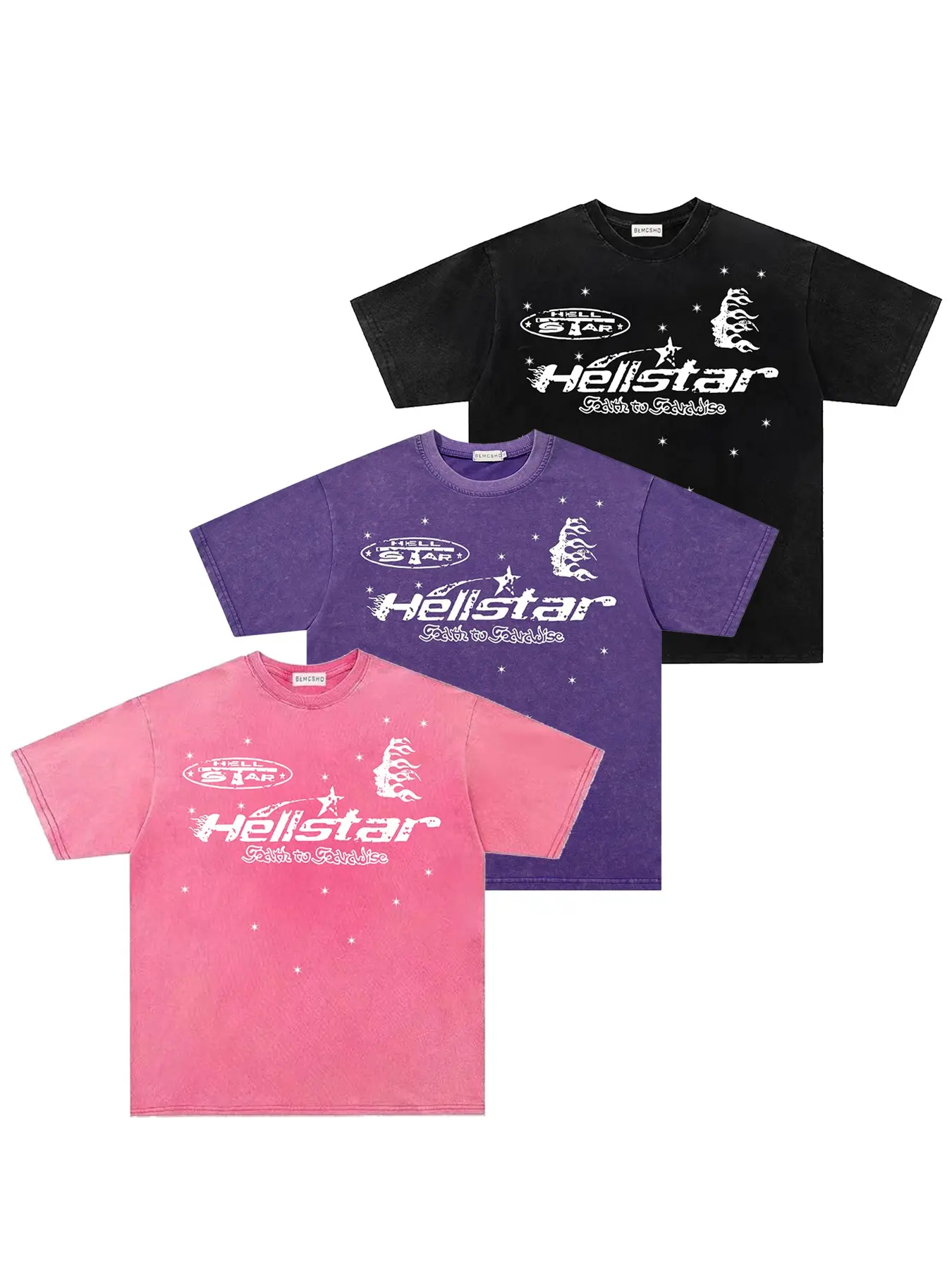 Men's Vintage Washed Tie-Dye Flame Letter Star Short Sleeve T-Shirt, 3-Pack Summer Fashion Casual Sports Round Neck Half-Sleeve Tops