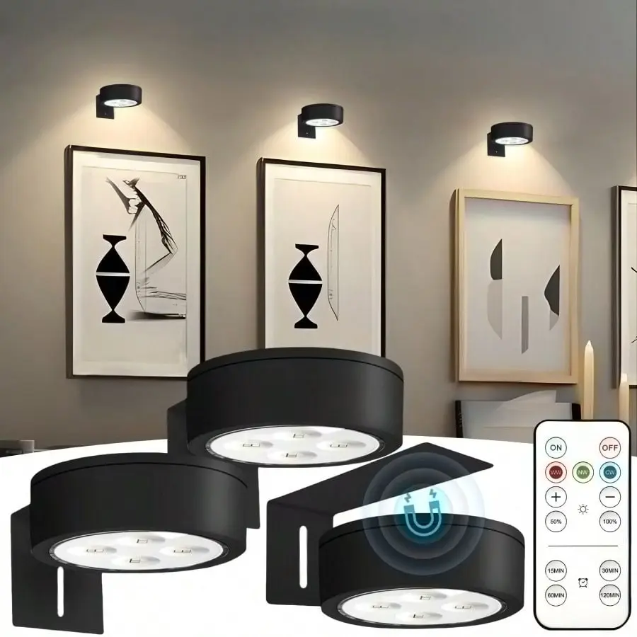 3pcs /gold Wall Lights, Battery Powered, Remote & Touch Control, LED Display, Three Color Temperatures, Home Decor Lighting