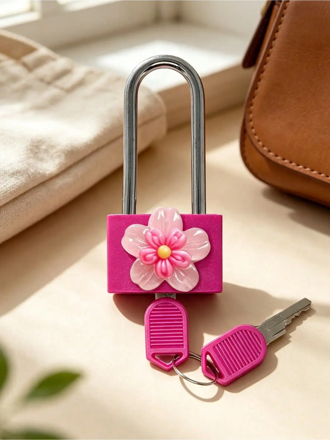 Metal mini padlock with cute translucent flower decoration, comes with 2 keys, small combination lock, no assembly needed, small suitcase lock, metal key lock, suitable for luggage, Locks with keys