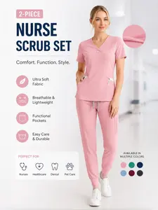 Nurse Uniform Set, Plain Short Sleeve Top and Pants, Medical Beauty Spa Uniform, Comfortable Workwear, Durable Fabric, Professional Use