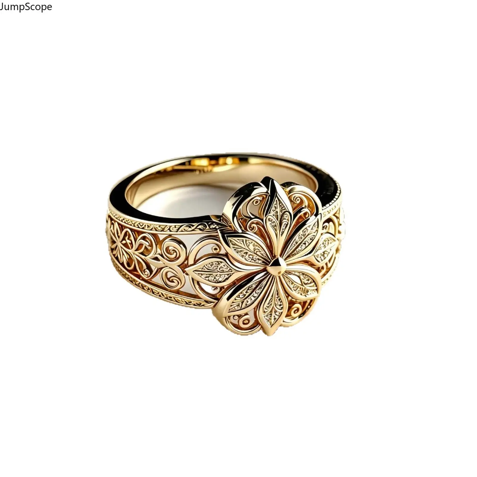 Women's Vintage Soft MDF+Steel Filigree Flower Ring - Hollow Floral, Ideal for Outdoor Photoshoot & Leisure, Delicate Gift for Women (Sports & Outdoor Leisure Accessory), Hollow Floral Filigree, Portrait Photoshoot
