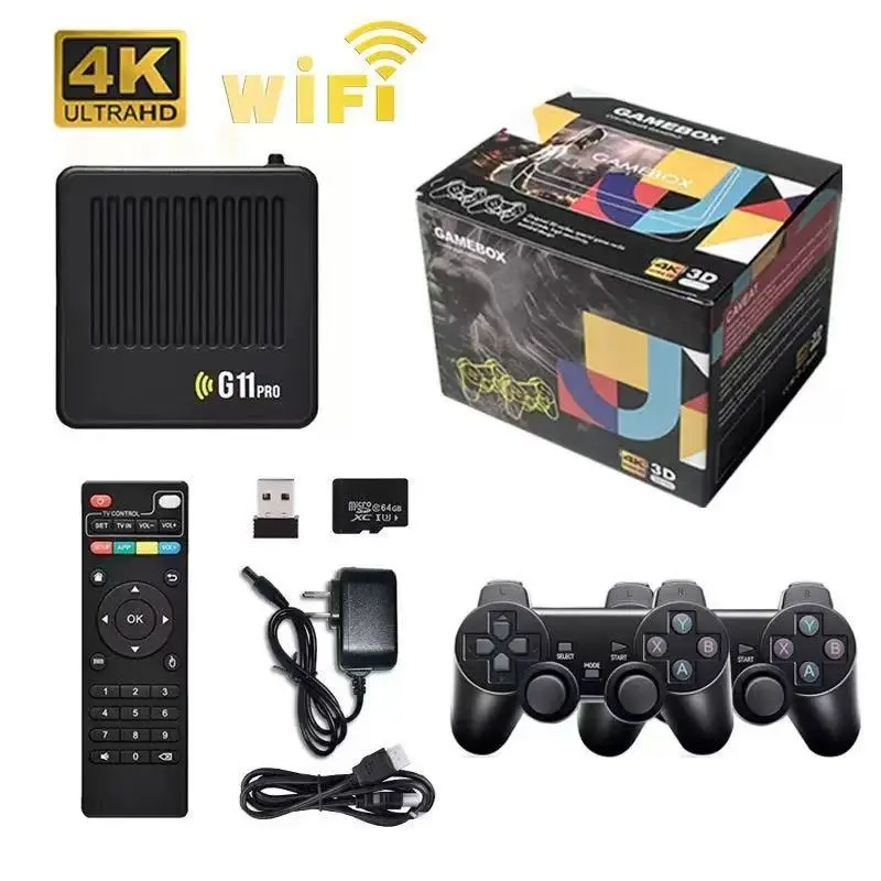 G11 Pro All-in-One 4K HDMI Game Stick, 128G Large Storage, 60000+ Retro Games, 2 Pcs 2.4G Wireless Game Controllers Compatible with PS1 GBA