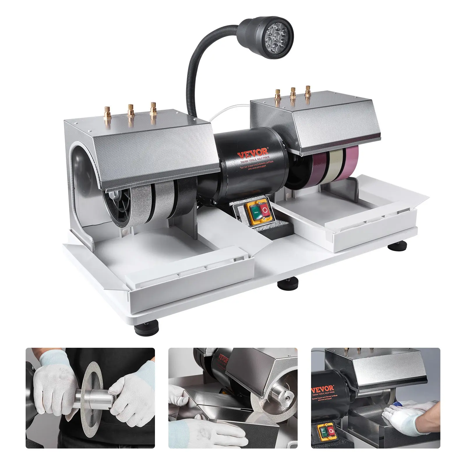 【Summerfinds】VEVOR Cabbing Machine, 6" 1/4HP 1800rpm Efficient, Lapidary Rock Grinder Polisher With Lamp & Water Pump, Gem Faceting Machine, Rock Grinding Machine for Gem Jade Stone, Create Cabochons for Necklace