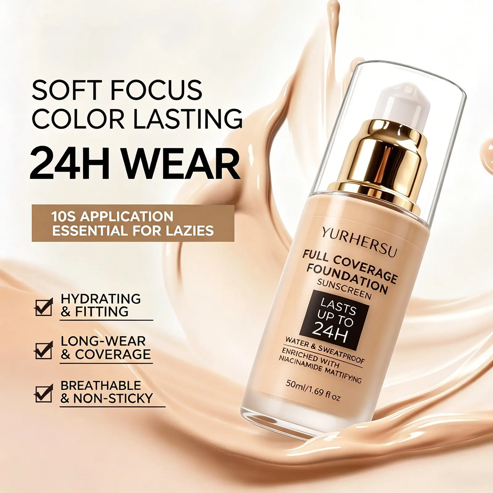 2 In 1 SPF Sunscreen Foundation Liquid, Tinted Facial Sunscreen, Hydrating Buildable Coverage Makeup, UV Protection Even Dull Uneven Skin Tone Cover Blemish Redness, Daily Commute Gym Beach Travel Cosmetic, Holiday Gift Ladies, Tinted Sunscreen Cream