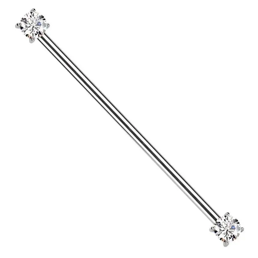 Prong Clear CZ Threadless Titanium Industrial Barbell
