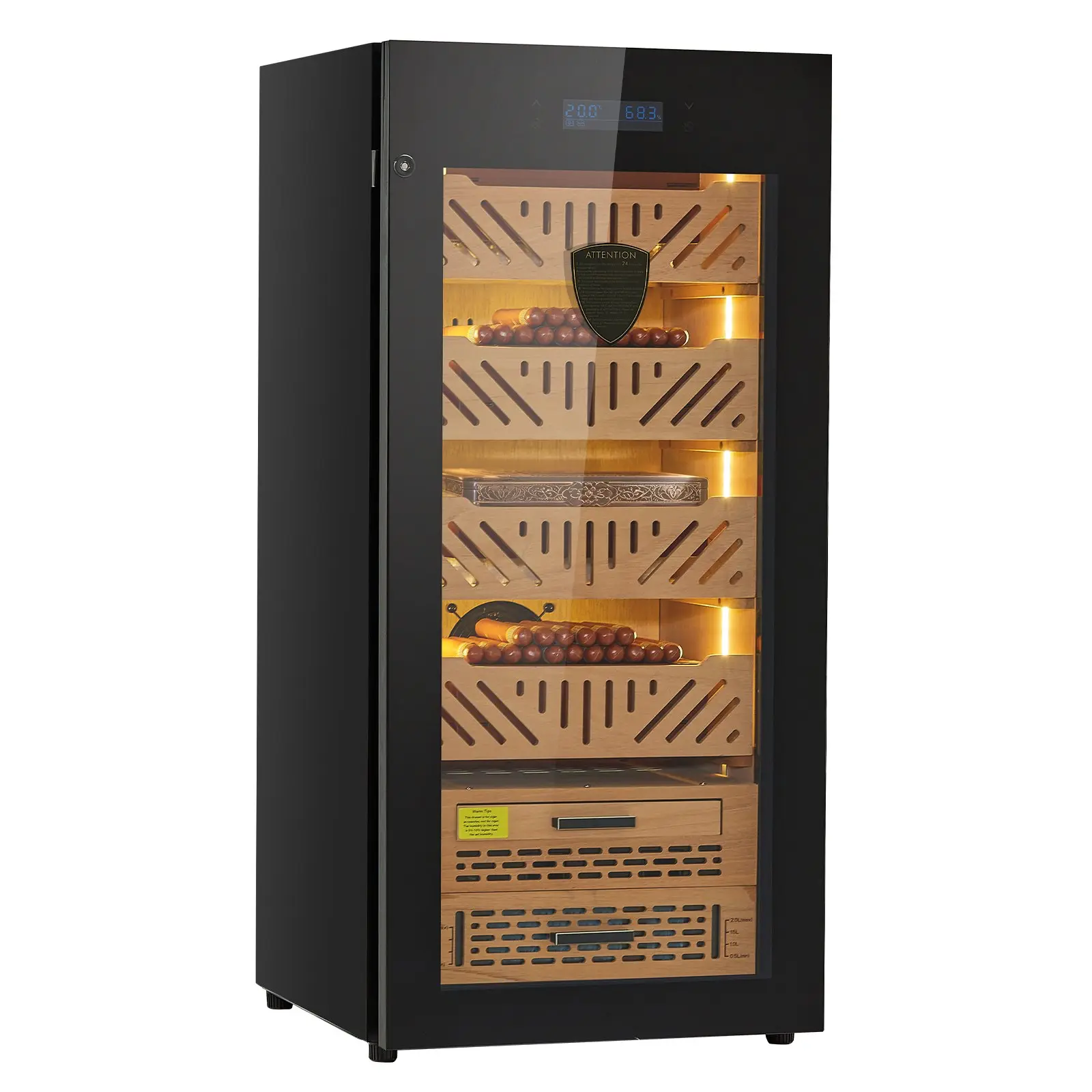 VEVOR Electric Humidor, 105L, 1000 Counts Electric Cigar Humidor Cabinet with Compressor Cooling, Constant Humidity Temperature Control, Spanish Cedar Wood Shelves Drawers, 4 Layers, for Household