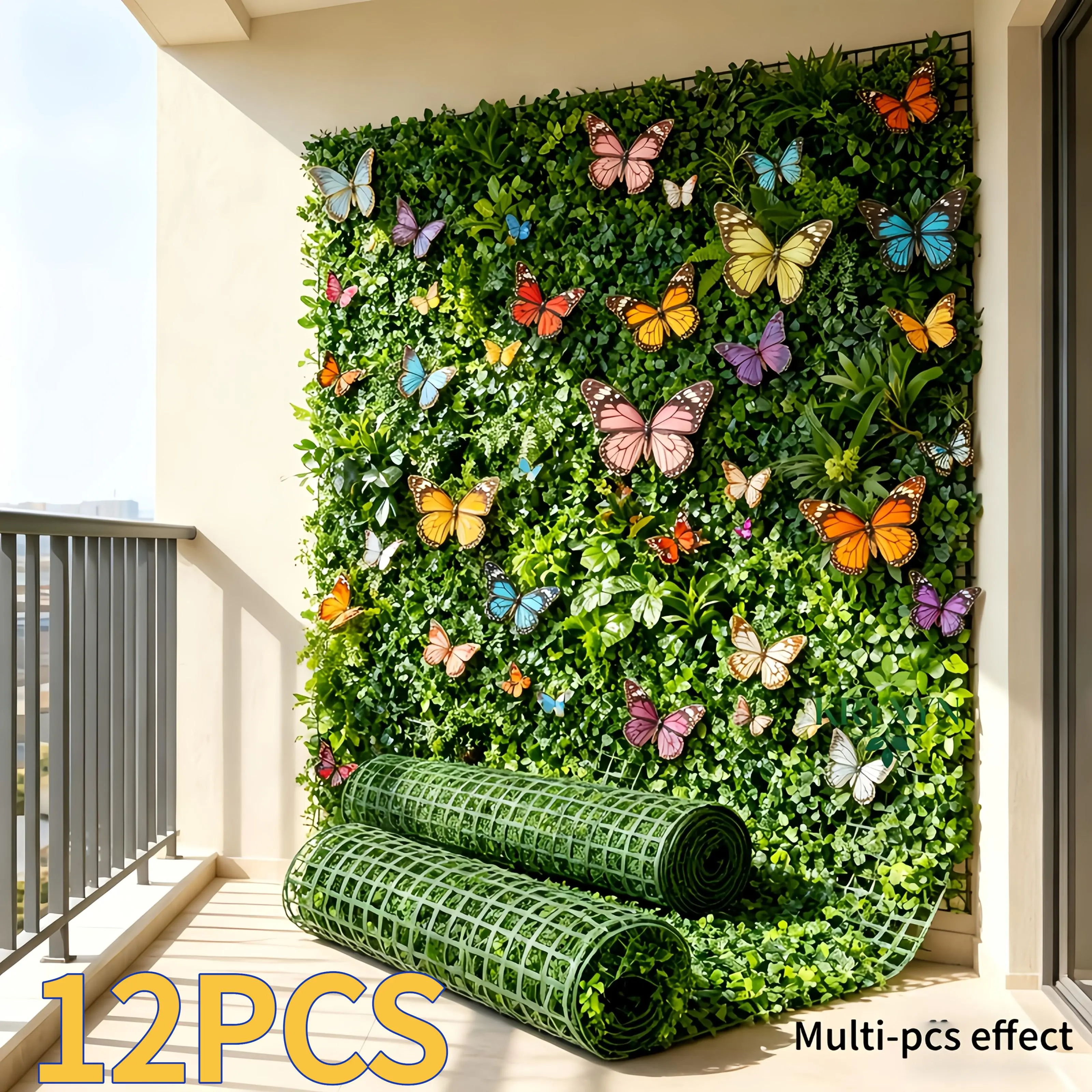 12-Piece simulation ivy privacy fence (2 milanese grass + 10 butterflies), UV-resistant plastic green plant screen, easy to install, suitable for all-weather use, balcony pool fence, spring and summer indoor and outdoor courtyard decoration