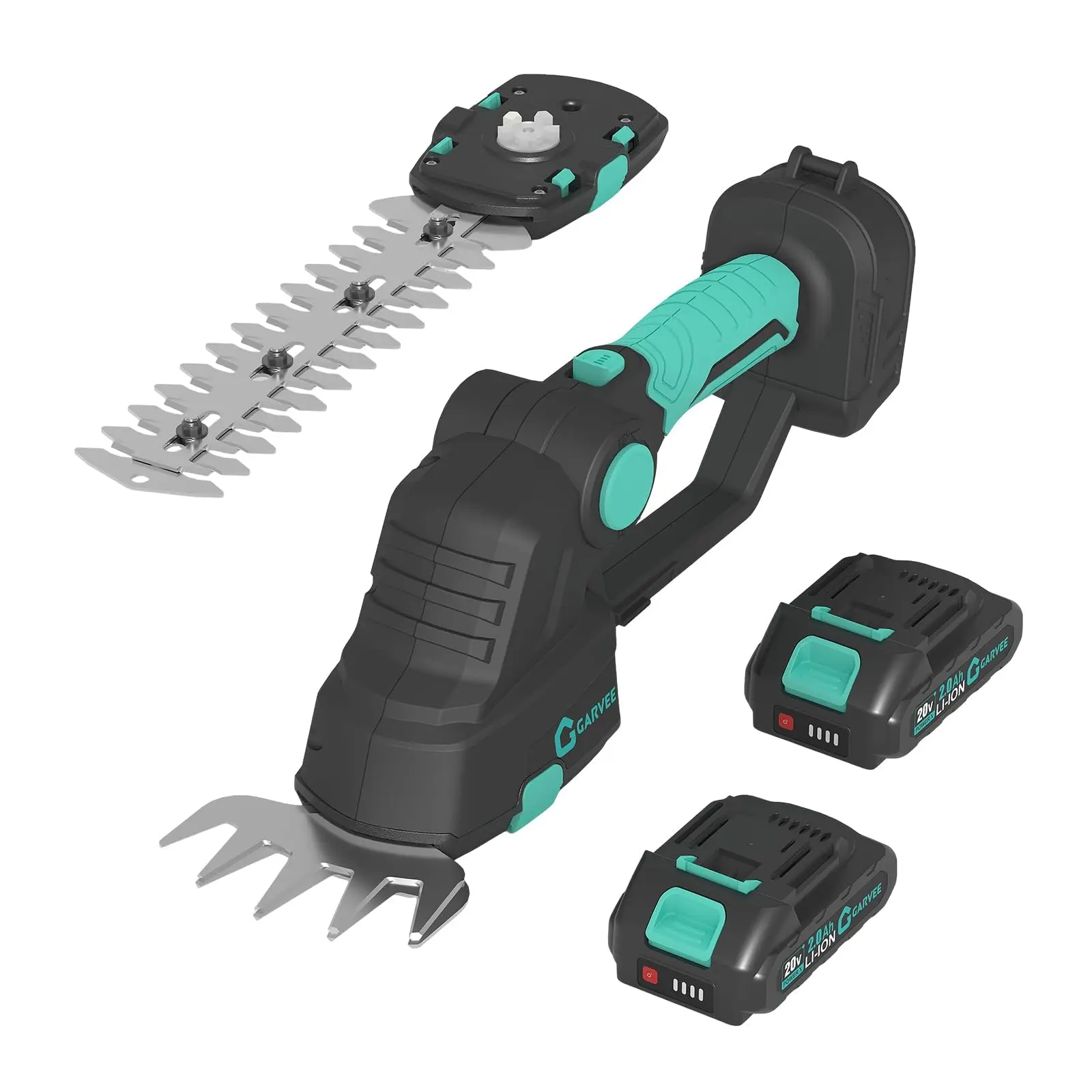 Garvee Efficient 20V Wireless 2-in-1 Grass Shear and Shrub Trimmer – Handheld Electric Hedge Shears with 2 x 2.0Ah Batteries, Charging Base, Perfect for Lawns, Bushes, Edges – Black + Lake Blue