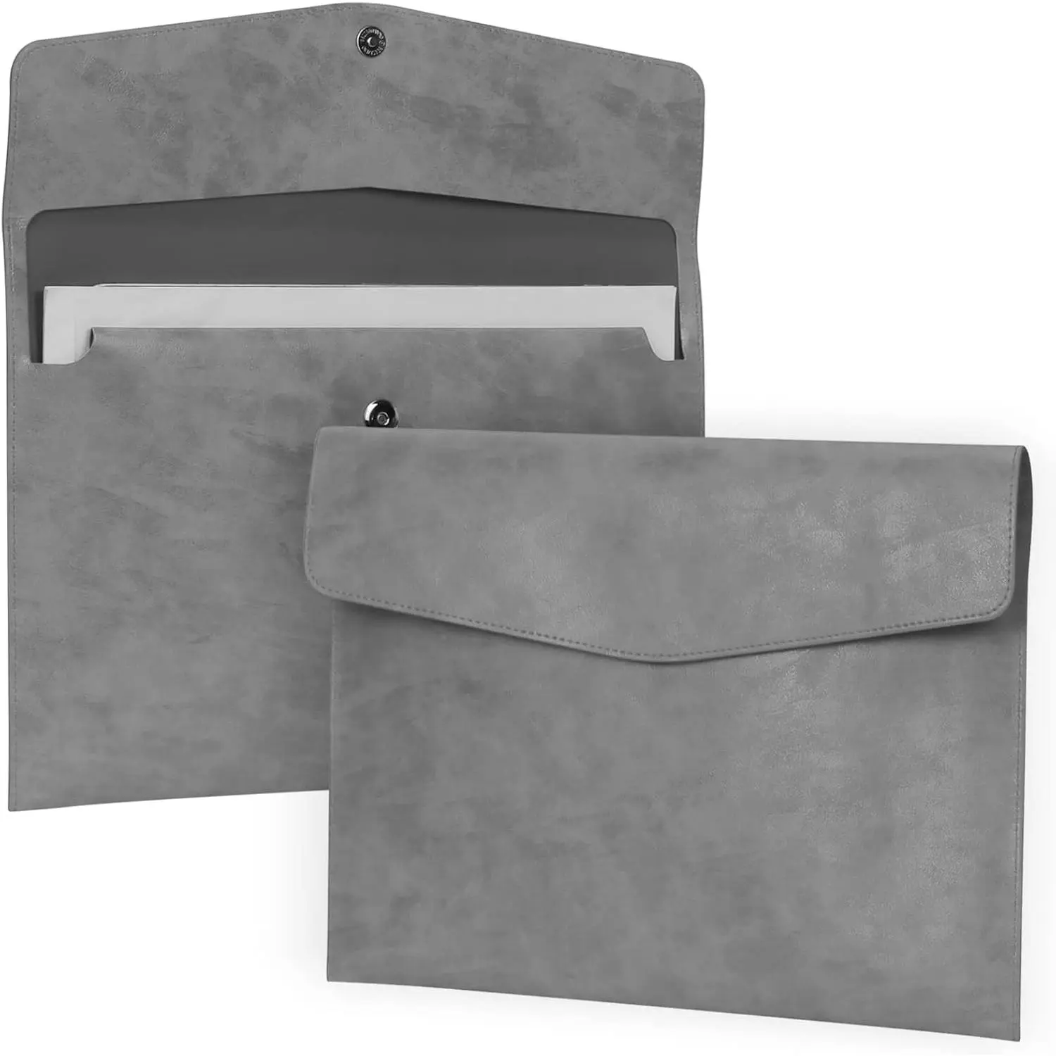 File Folder, PU Leather A4 Document Holder File Organizer Filing Envelope Portfolio Case Tablet Sleeve with  Snap Closure for  School Office Stationery Grey
