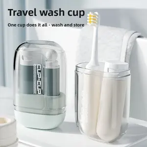 Travel toiletry kit with toothbrush, toothpaste, portable mouthwash cup, mini 3-in-1 essential for long-distance business trips and hotel stays