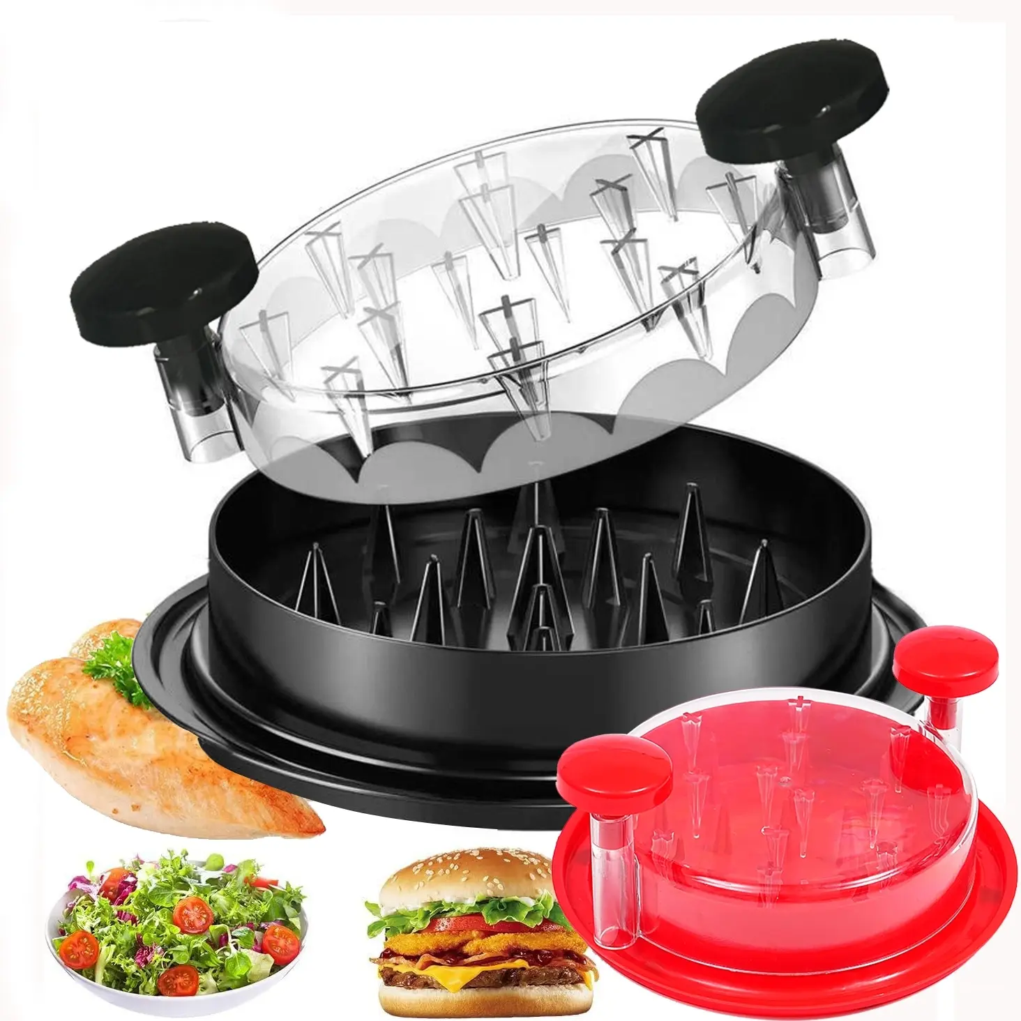 Chicken Shredder Tool, Cooked Meat Shredder with Clear Lid, Ergonomic Design, Anti-Slip, Easy to Clean, Chicken Grinder