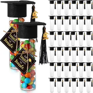 30 Set 2026 Graduation Candy Tubes Jars 100 ml Fillable Clear Plastic Gumball Container with Cap Tassel and Cards for DIY Graduation Party Favors Black