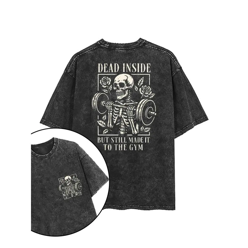 Oversized T-Shirt with Double Sided Skeleton Graphic Print, Women's Casual Round Neck Short Sleeve Streetwear for Workouts